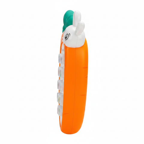 Baby carrot phone toy side profile view on white background