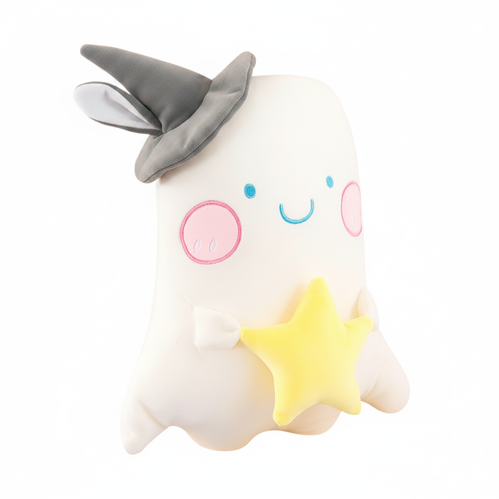 Halloween ghost plush toy front view on white background