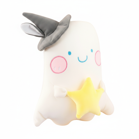 Halloween ghost plush toy front view on white background