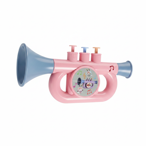 Kids trumpet toy three-quarter angle view on white background